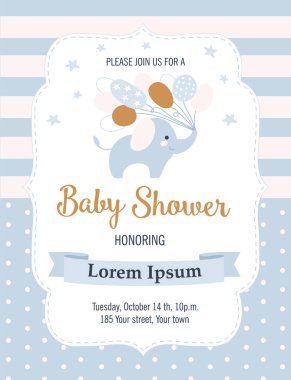 Şirin filli bebek hediye kartı. Vektör illüstrasyonu