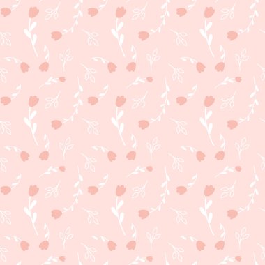 Çiçek ve yapraklı çiçek deseni. Küçük çiçekli şirin bir desen. Vektör illüstrasyonu