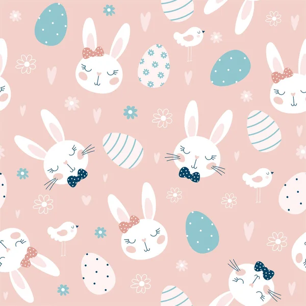 Patrón Sin Costuras Con Huevos Pascua Conejos Flores Para Pascua — Vector de stock