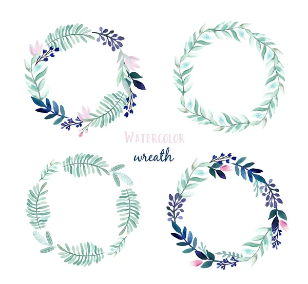 Watercolor Wreath Set Flowers Leaves Illustrations — Stock Photo, Image