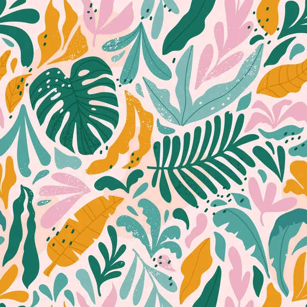 Motif Tropical Sans Couture Avec Monstère Feuilles Exotiques Vecteur — Image vectorielle