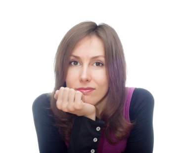 Toughtful izole genç bayan beyaz