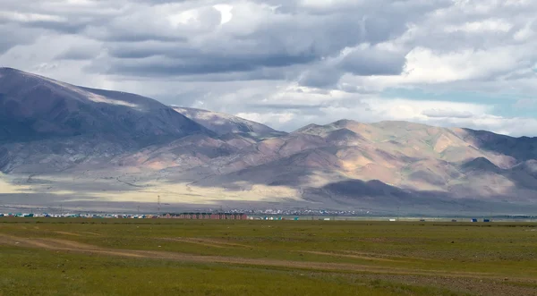 Landscape steppe mountains town — Stock Photo, Image