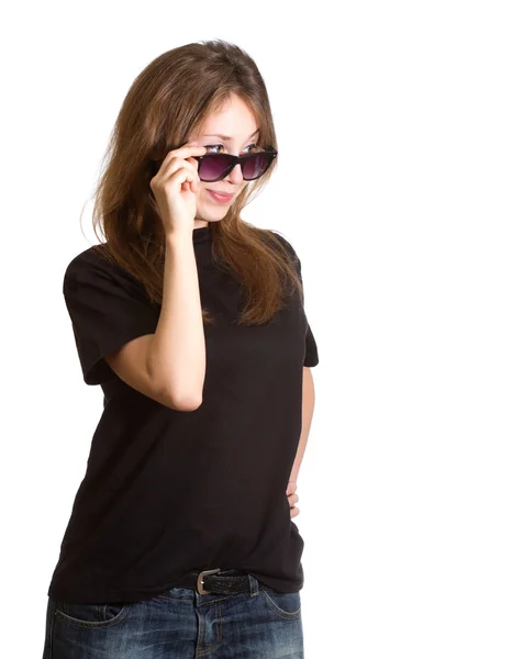 Woman sunglasses isolated white — Stock Photo, Image