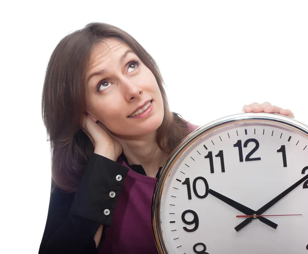 Pensiero orologio donna tempo isolato bianco — Foto Stock