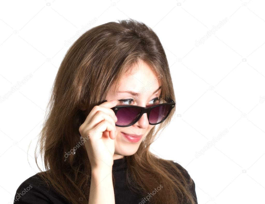 Pretty girl sunglasses isolated white