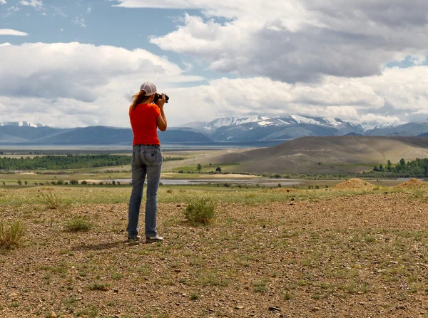 Nature photographer girl — Stock Photo, Image