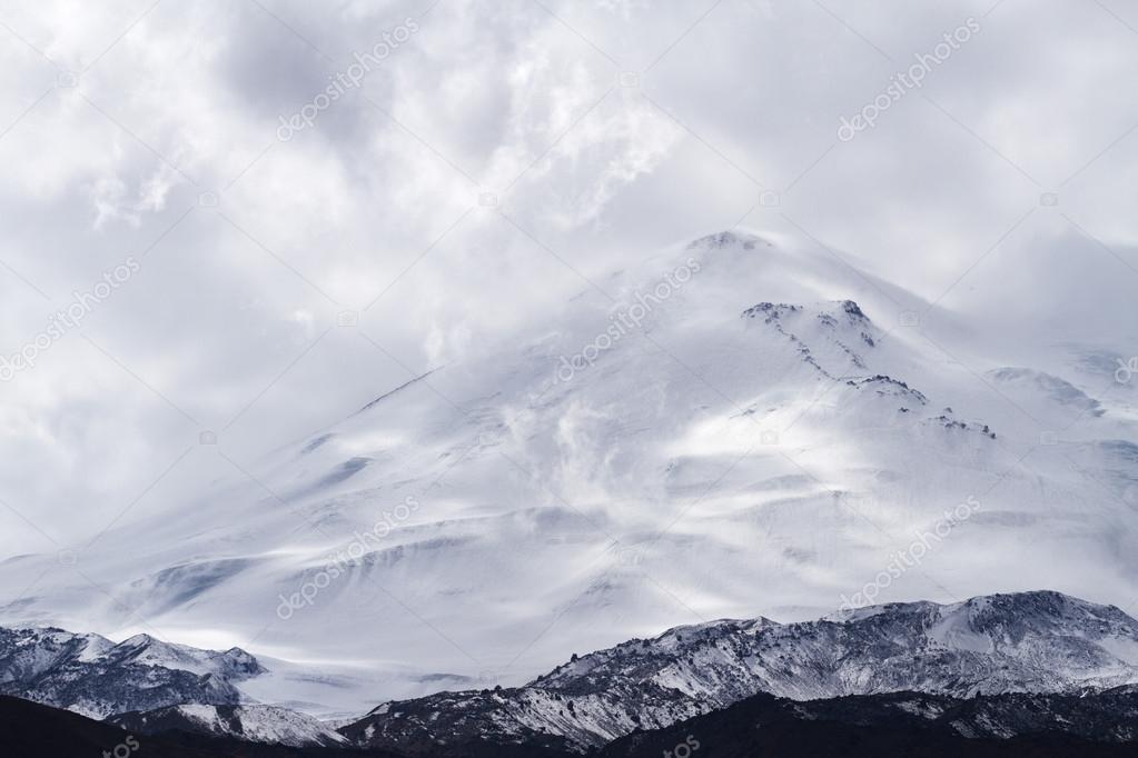 Snow capped Elbrus mountain