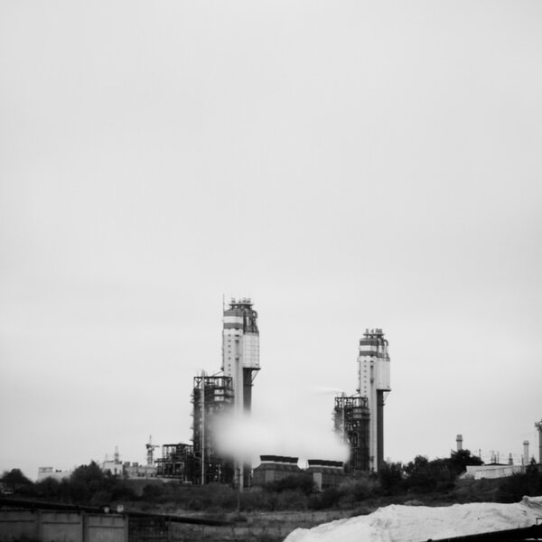Black and white industrial scene