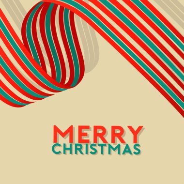 Noel ve Yeni Yıl. Yeşil ve beyaz kurdeleli Xmas krem arka planı, kar taneleri, ışık. Mutlu noel kartları. Vektör İllüstrasyonu