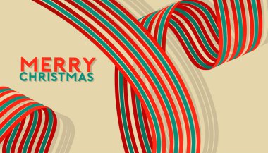 Noel ve Yeni Yıl. Yeşil ve beyaz kurdeleli Xmas krem arka planı, kar taneleri, ışık. Mutlu noel kartları. Vektör İllüstrasyonu
