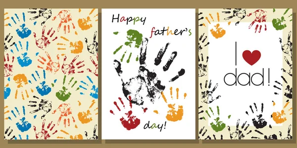 set for the father's day holiday. large and small handprints form the background, postcard and frame. EPS 10.