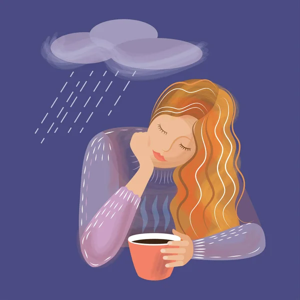 Ilustración Sobre Tema Del Agotamiento Emocional Chica Triste Con Una — Vector de stock