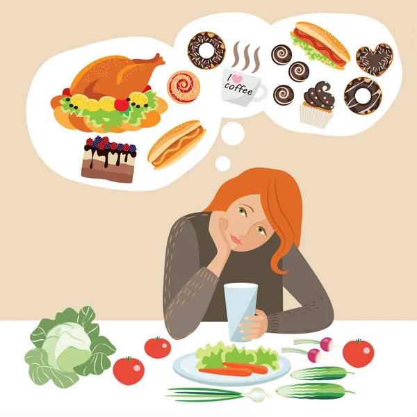 Lustige Illustration Zum Thema Vegetarismus Ein Junges Mädchen Ernährt Sich — Stockvektor