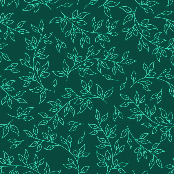 Kusursuz doğrusal desen yeşil arkaplandaki bitki elementlerinden oluşur. Mevsimlik dekorasyon için parlak bir arka plan olarak kullanılabilir. Stok vektör çizimi. EPS 10.