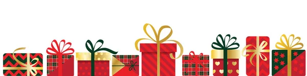 Negen Kleurrijke Vakantieboxen Horizontaal Formaat Een Witte Achtergrond Klassieke Kerstkleuren — Stockvector