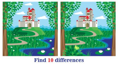 İki parlak resimde on ayrıntı bulmak için bir sürü detay var. Çocuklar için bulmaca. 3-5 yıl çocuklara bakmak.  