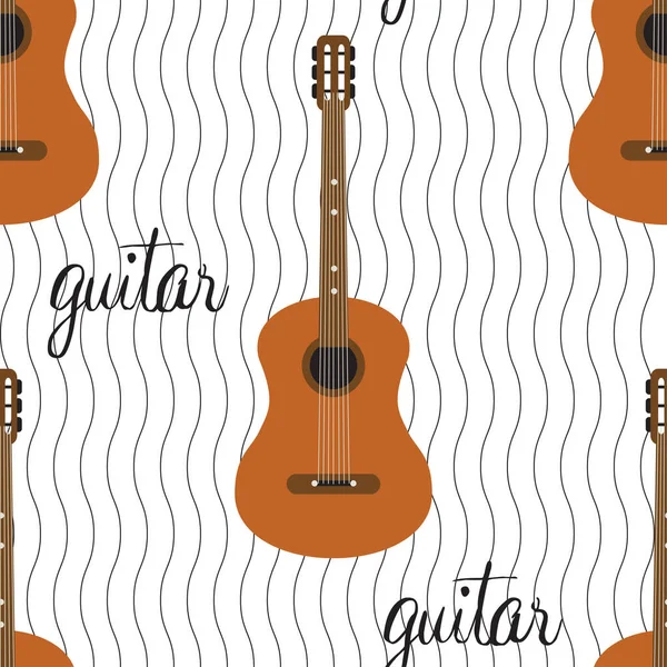 Patrón Sin Costuras Instrumento Guitarra Cuerda Musical Con Letras Sobre — Archivo Imágenes Vectoriales