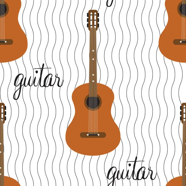 Patrón Sin Costuras Instrumento Guitarra Cuerda Musical Con Letras Sobre — Vector de stock