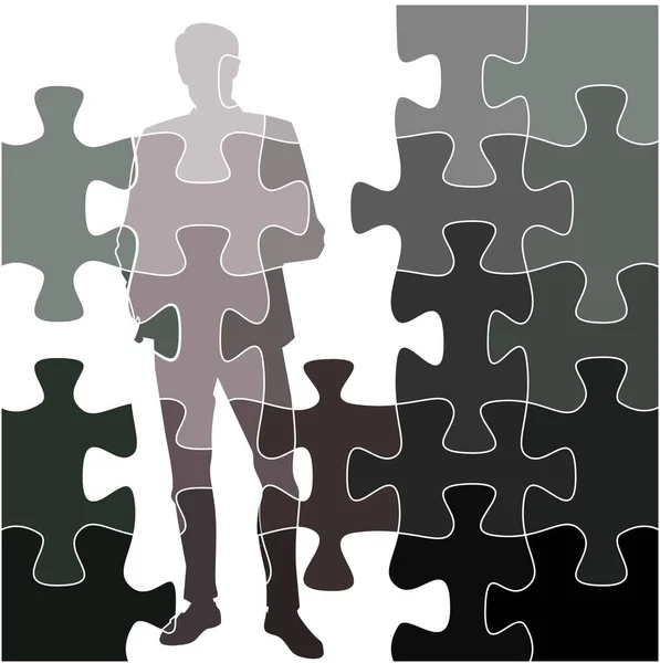 Silhouette Uomo Fatta Puzzle Grigio Monocromatico Illustrazione Vettoriale Eps — Vettoriale Stock