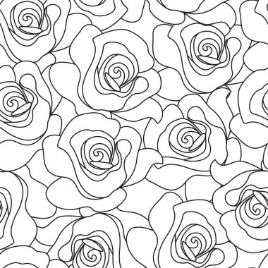 Doğrusal gül çizgilerinin kusursuz deseni. Bir flora ile soyut siyah beyaz çizim