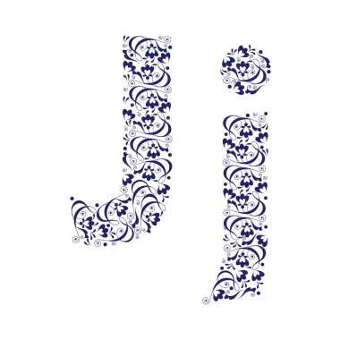 Çiçeğin J harfi beyaz arka planda mavi renkte. Vektör çizimi. EPS 8