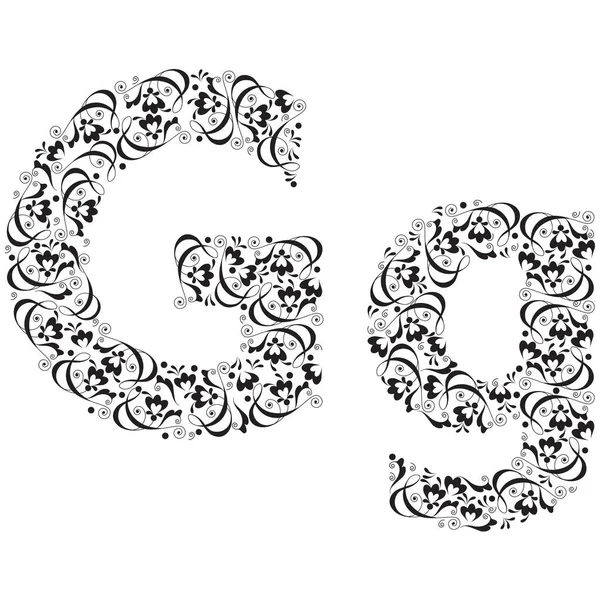 白い背景に花のGの文字が黒になります ベクトルイラスト Eps8 — ストックベクタ
