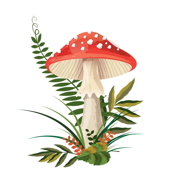 Erdei Mérgező Gomba Légy Agaric Fűben Vektor Akvarell Illusztráció Eps — Stock Vector