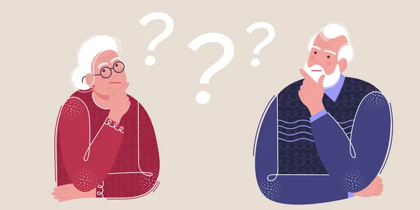一位老年男子和一位老年妇女在想这个问题 可爱的爷爷奶奶解决了这个问题 图库插图