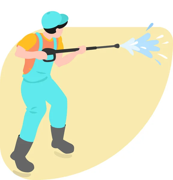 Schoonmaakster Spuiten Schoonmaken Spuiten Karakter Vector Ontwerp — Stockvector