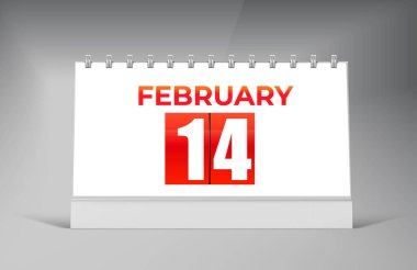 14 Şubat Masa Takvimi Tasarım Şablonu. Tek Tarih Takvim Tasarımı.