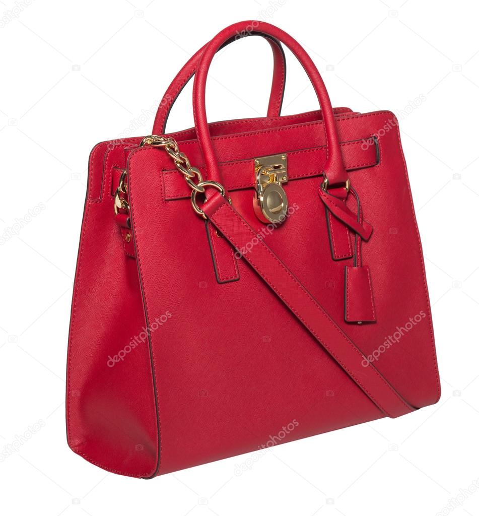 Red stylish female leather bag  