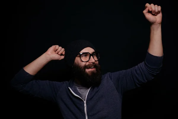 Varón guapo barba grande en gafas y sombrero — Foto de Stock