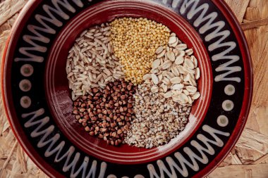 Collection Set of Cereal Grains Millet, Oat, Corn,Rice 