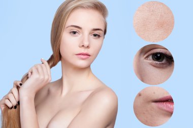 Cilt güzellik genç kadın önce ve sonra yordamı