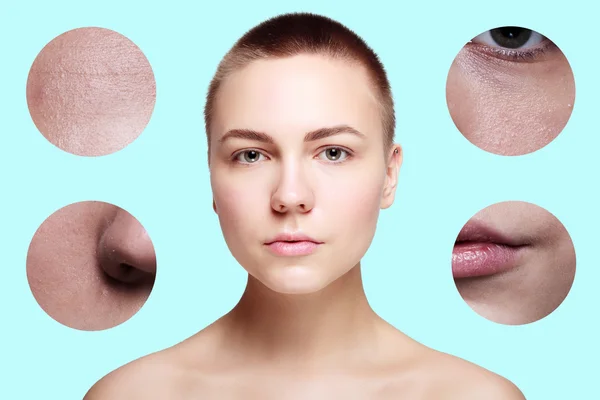 Belleza de la piel mujer joven antes y después del procedimiento —  Fotos de Stock