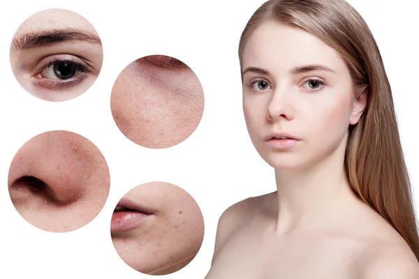 Skin beauty young woman before and after the procedure — Stock Photo, Image
