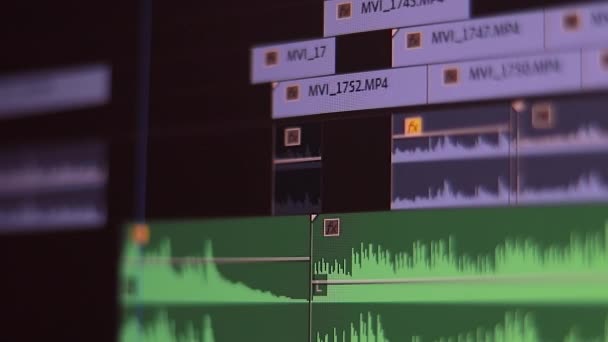 Film Editörü Bilgisayar Programı Makro Görünümünde Zaman Çizgisi Düzenleme Projesindeki — Stok video