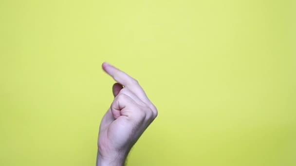 Closeup View Video Man Isolated Yellow Background Showing Middle Finger — Stockvideo