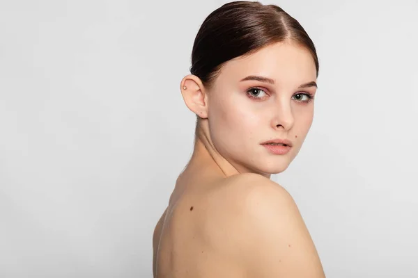 Schoonheid Huid Vrouw Natuurlijke Make Gezicht Cosmetische Concept Schoonheidsportret Van — Stockfoto