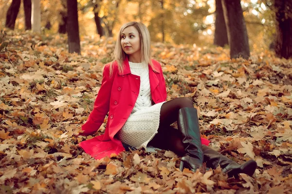 Park sonbaharın güzel zarif kadın