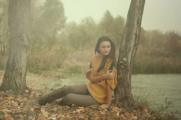 Hermosa mujer elegante en un parque de otoño — Foto de Stock