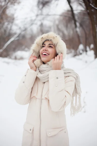 Bellezza ragazza sullo sfondo invernale — Foto Stock