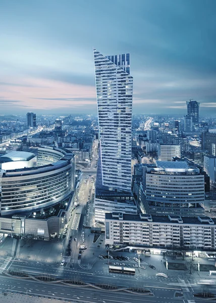 Panorama de la moderna Varsovia por la noche — Foto de Stock
