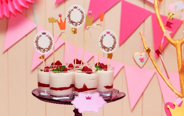 Holiday buffet souffle in glasses with berries — Stock Photo, Image