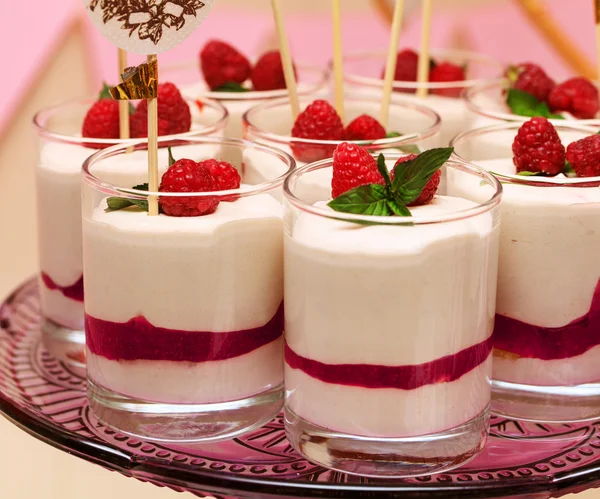 Holiday buffet souffle in glasses with berries — Stock Photo, Image