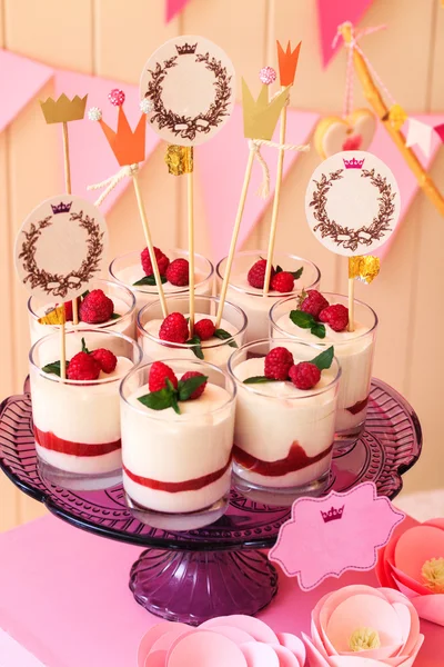 Holiday buffet souffle in glasses with berries — Stock Photo, Image