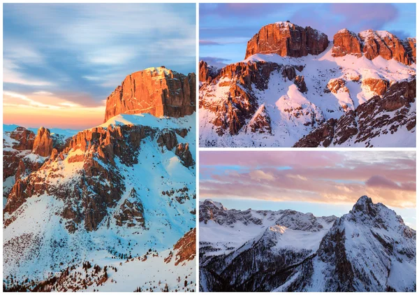 Collage of high mountains snowy winter landscapes — Stock Photo, Image