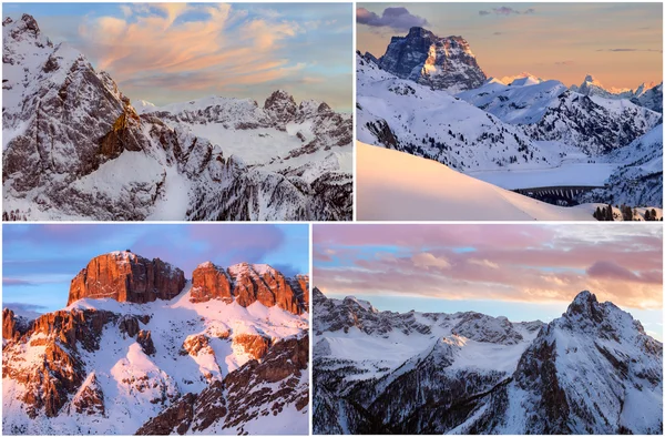 Collage of high mountains snowy winter landscapes — Stock Photo, Image