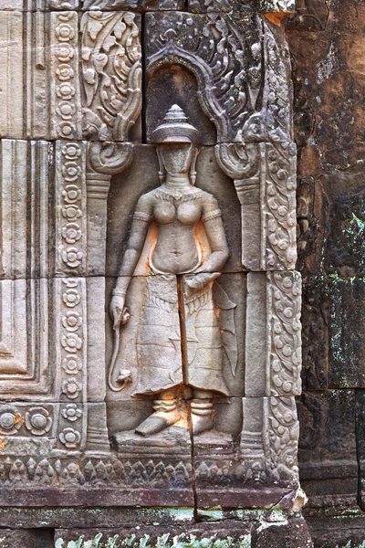 Angkor kvinna basrelief, Kambodja — Stockfoto